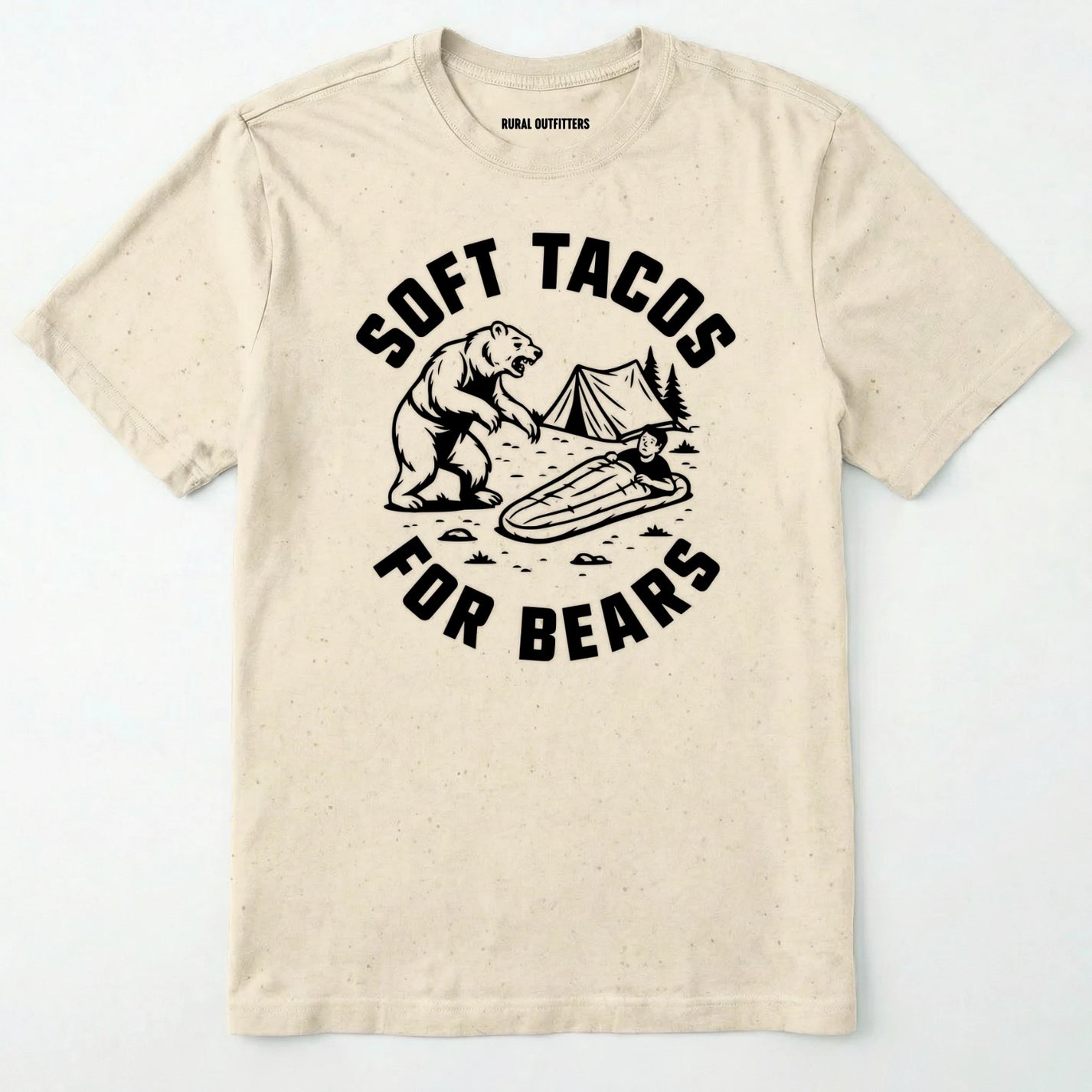 Natural funny bear shirt with bear graphic and text 'soft tacos for bears' on a white background.