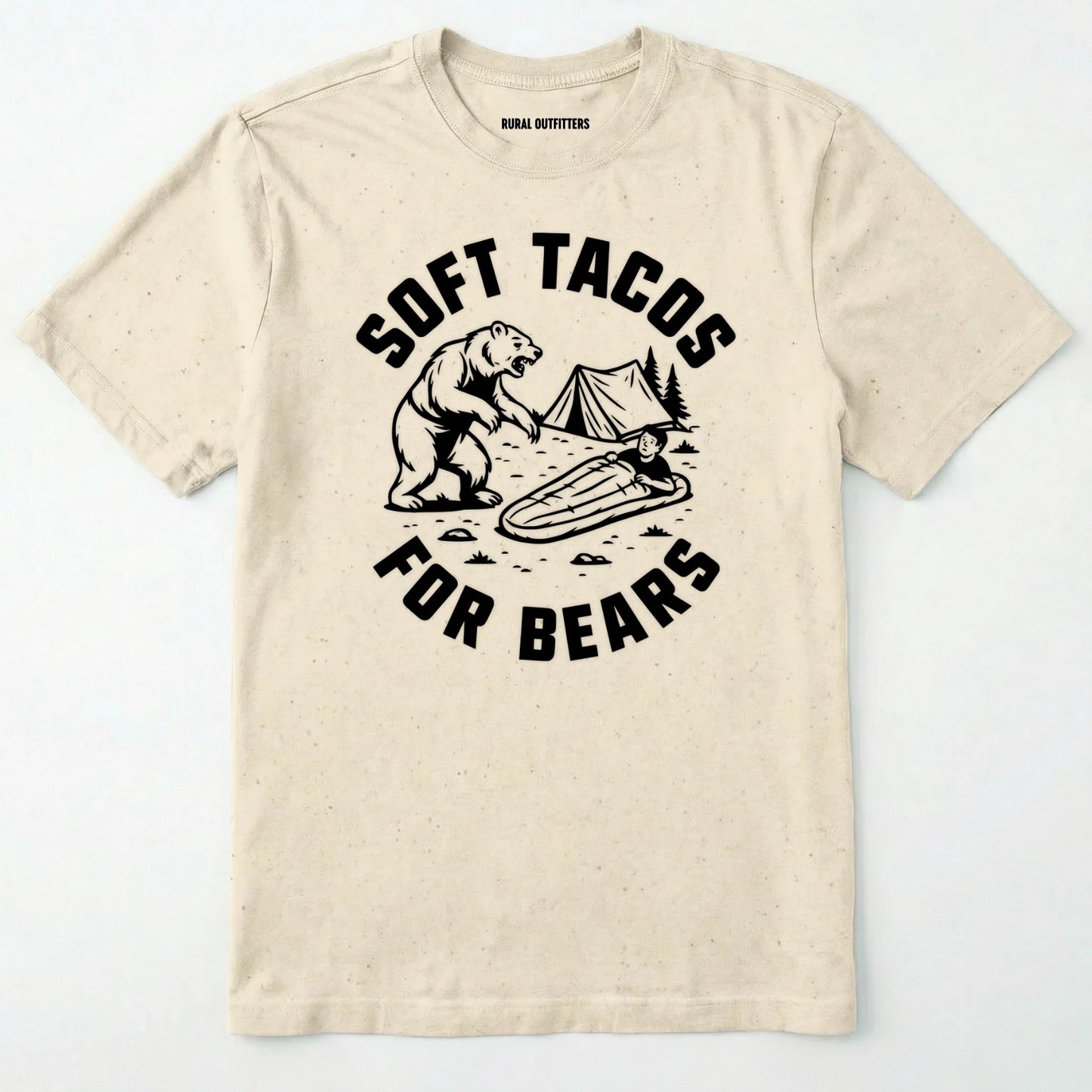 Natural funny bear shirt with bear graphic and text 'soft tacos for bears' on a white background.