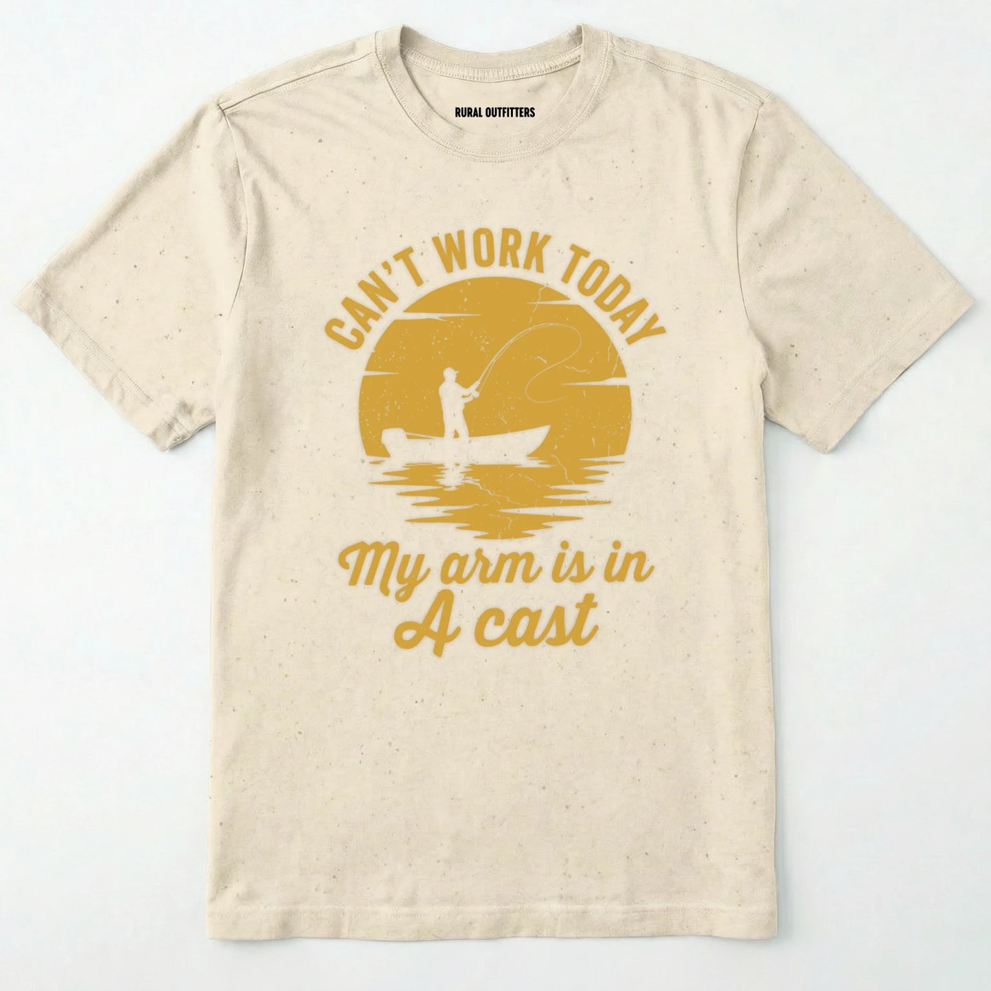 Natural t-shirt with yellow graphic and text on a white background