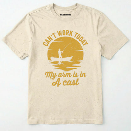 Natural t-shirt with yellow graphic and text on a white background