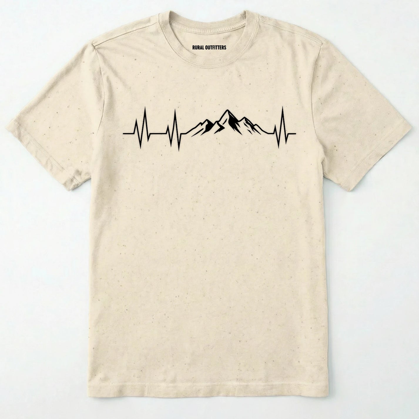Natural mountain heartbeat t-shirt featuring heartbeat and mountain peaks on a white background.