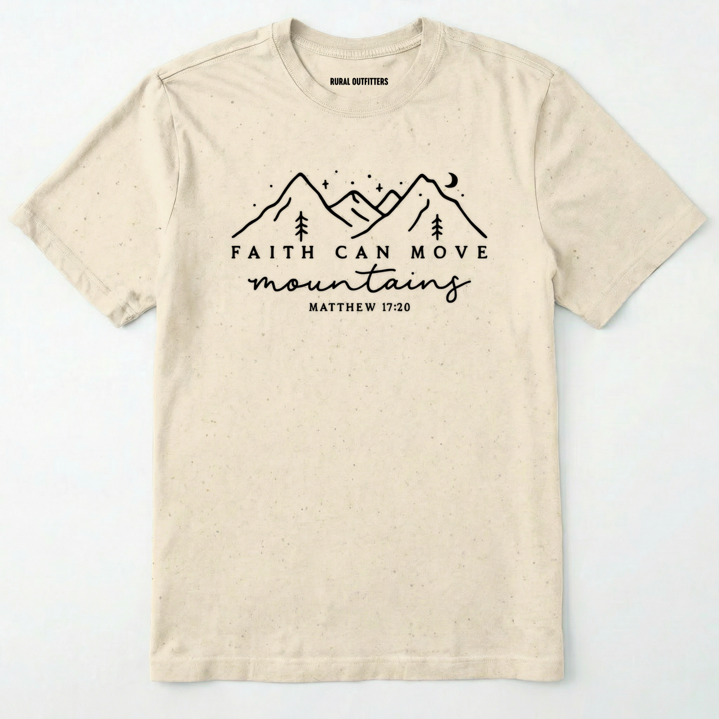 Natural faith can move mountains shirt with mountain scripture design on a white background.