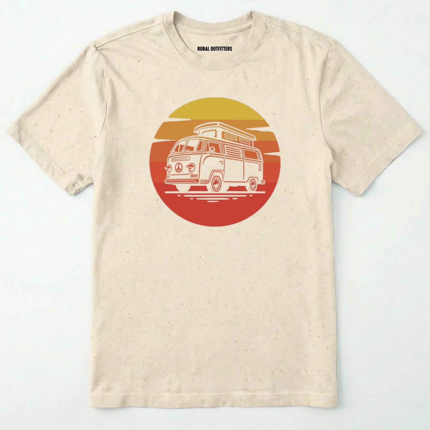 Natural camper shirt featuring a vintage rv design with a warm sunset.