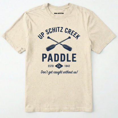 Natural t-shirt with royal text and oar graphics on a white background