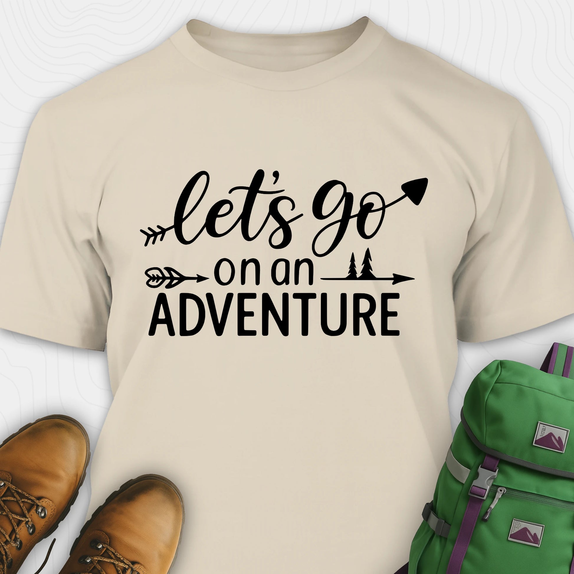 Sand lets go on an adventure shirt with arrow and trees graphic