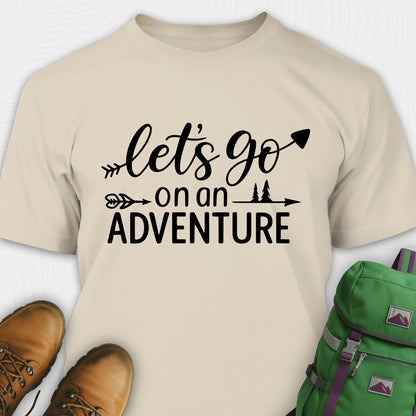 Sand lets go on an adventure shirt with arrow and trees graphic