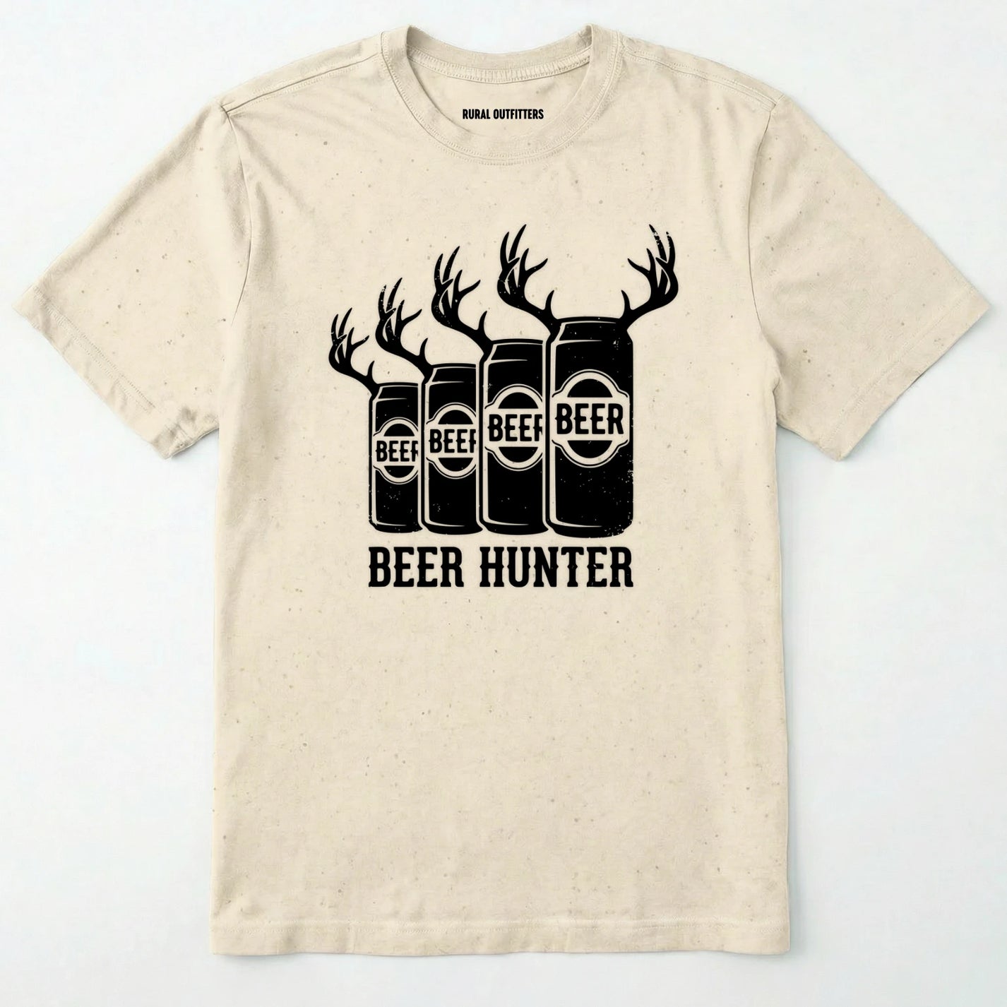 Natural t-shirt with 'beer hunter' graphic design on a white background