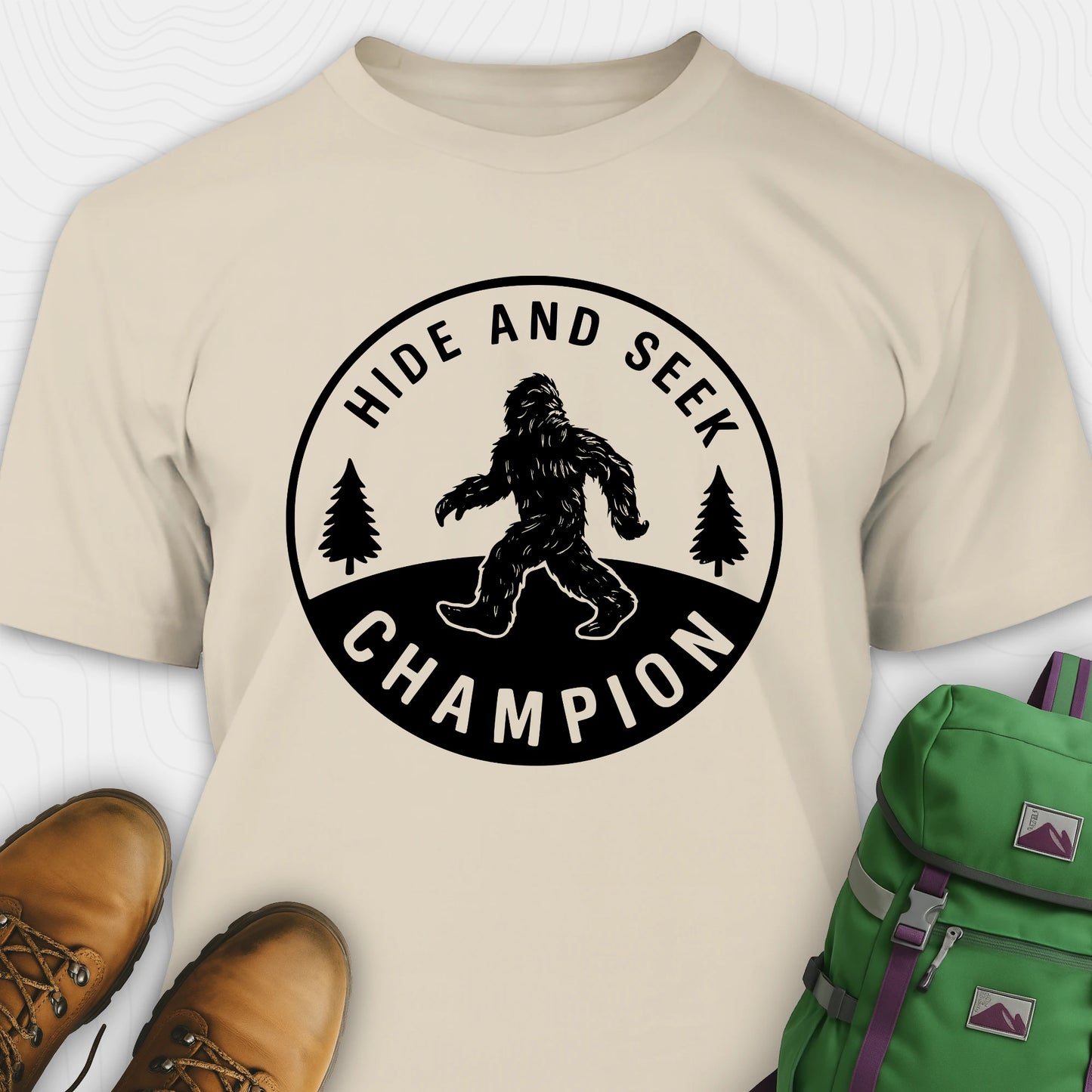 Sand bigfoot hide and seek champion shirt with forest emblem