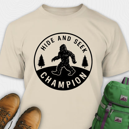 Sand bigfoot hide and seek champion shirt with forest emblem