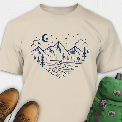 Sand love nature t-shirt with mountain and forest heart graphic