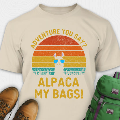 Sand alpaca my bags shirt with retro sunset and llama graphic