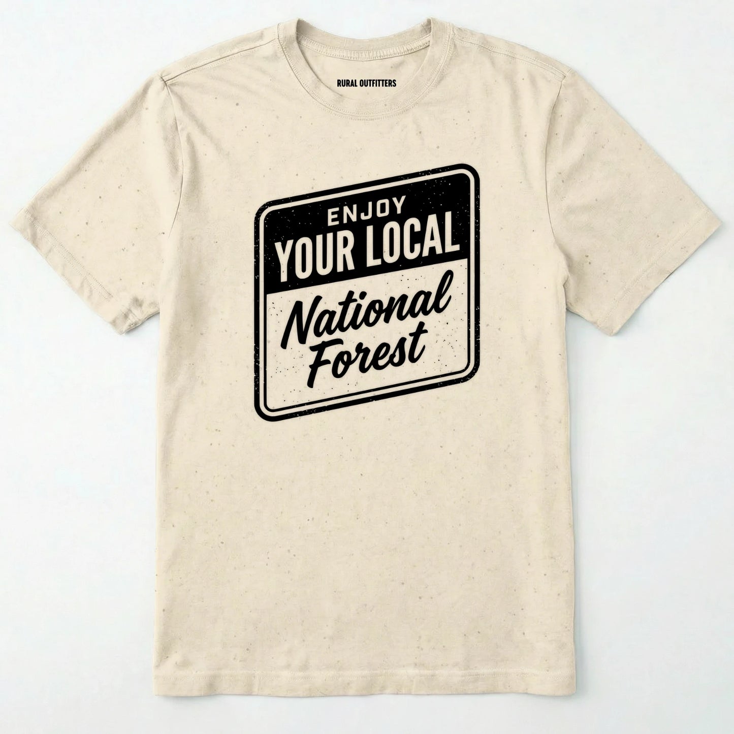 Natural t-shirt with 'enjoy your local national forest' text on a white background