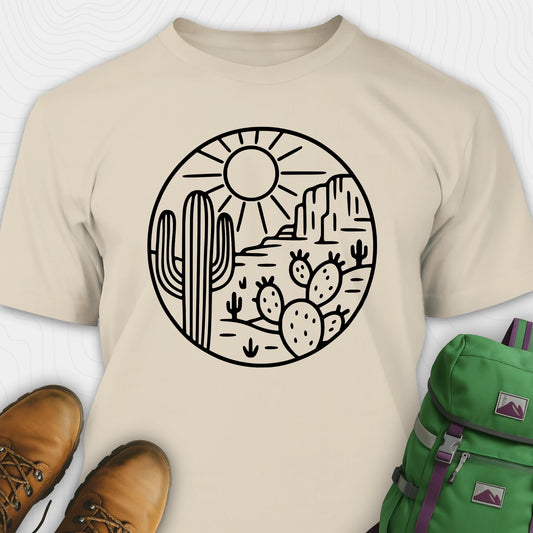 Sand cactus shirt featuring desert landscape and cactus illustration