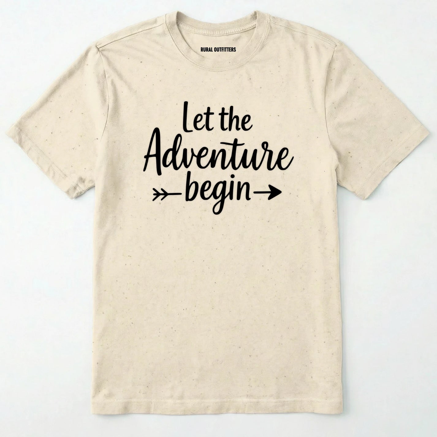 Natural let the adventure begin shirt with an inspirational quote design on a white background