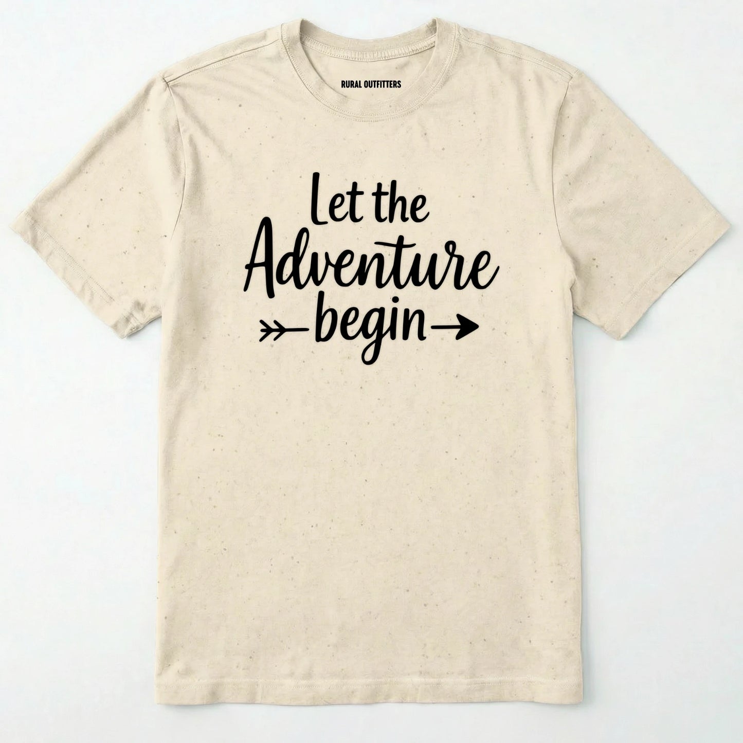 Natural let the adventure begin shirt with an inspirational quote design on a white background